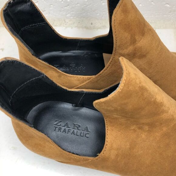 Zara Trafaluc cognac Cut Out Faux Suede Booties 39 - Picture 4 of 7